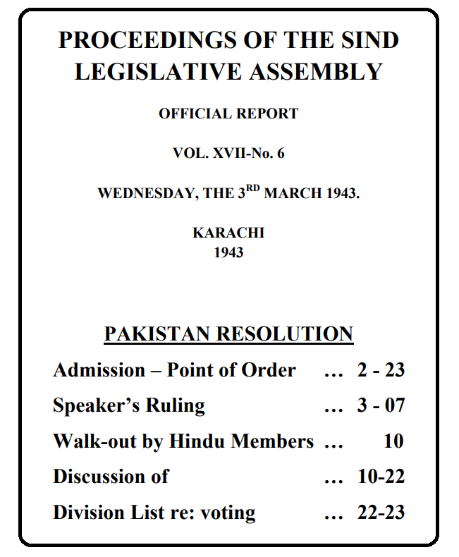 Pakistan Resolution Passed by Sindh Assembly